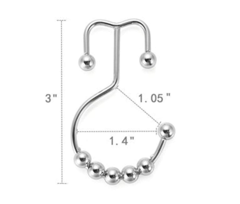 Shower Curtain Rings Hooks - Chrome Finish - Premium 18/8 Stainless Steel - Double Hooks