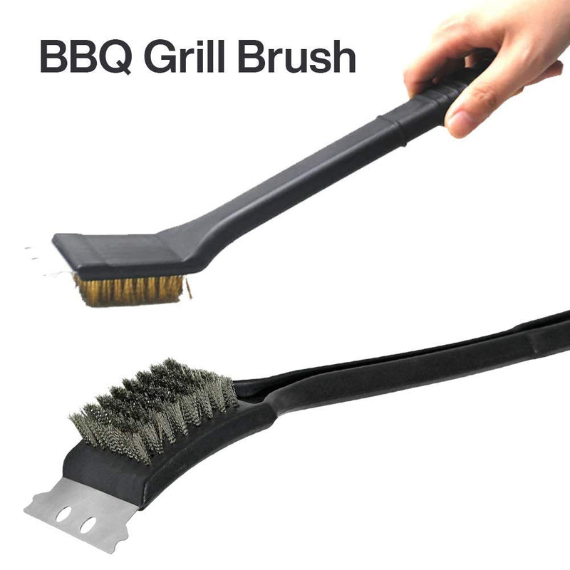 12 Inch Bbq Grill Brush - 1 Piece Stainless Steel Bristles And Scraper -