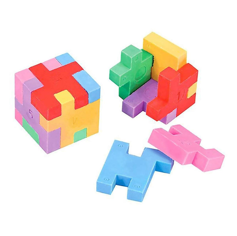 Kicko Puzzle Cube Eraser - 24 Pack - Assorted Colored Brain Teaser Block - Jigsaw, Novelty