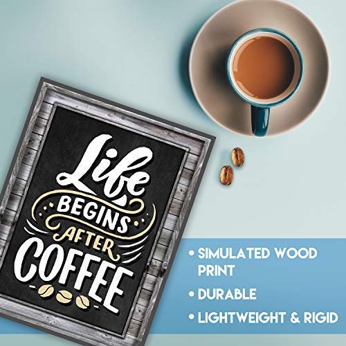 Coffee Signs Kitchen Decor - Life Begins After Coffee Wall Decor Sign - 11.75 inch x 9