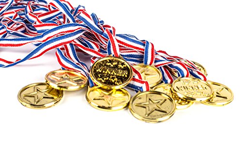 Gold Winner Award Medals Ribbon Necklaces Bulk Pack of 24 Olympic Medals