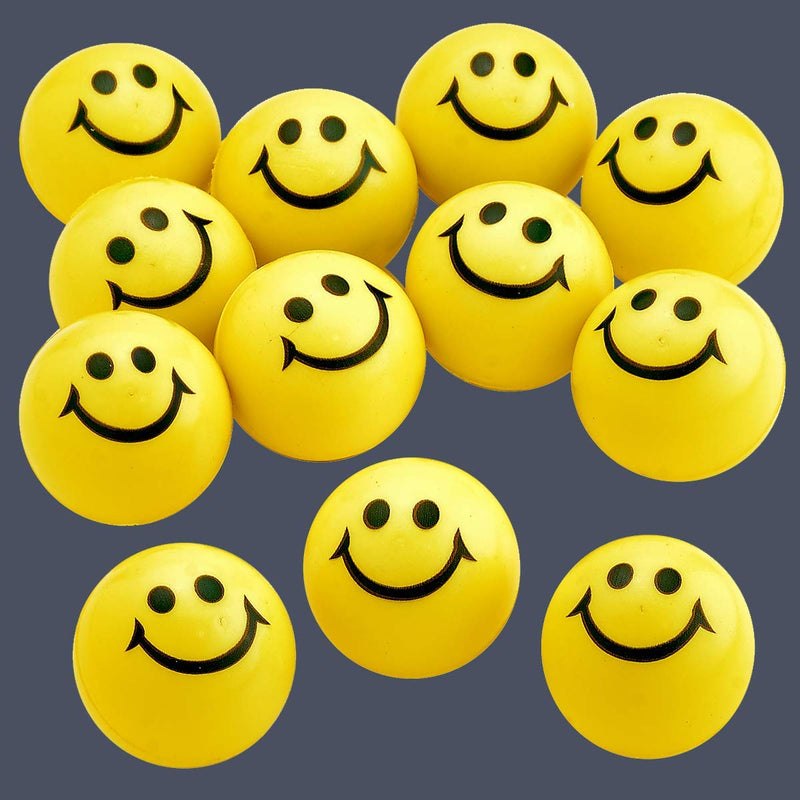 Kicko Yellow Smile Face Stress Balls - Pack of 12 2 Inch Goofy Squeeze Balls for Stress