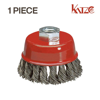 Katzco Wire Wheel Brush Cup - 4 Inches Heavy Duty and Durable Knotted Grinder Brush