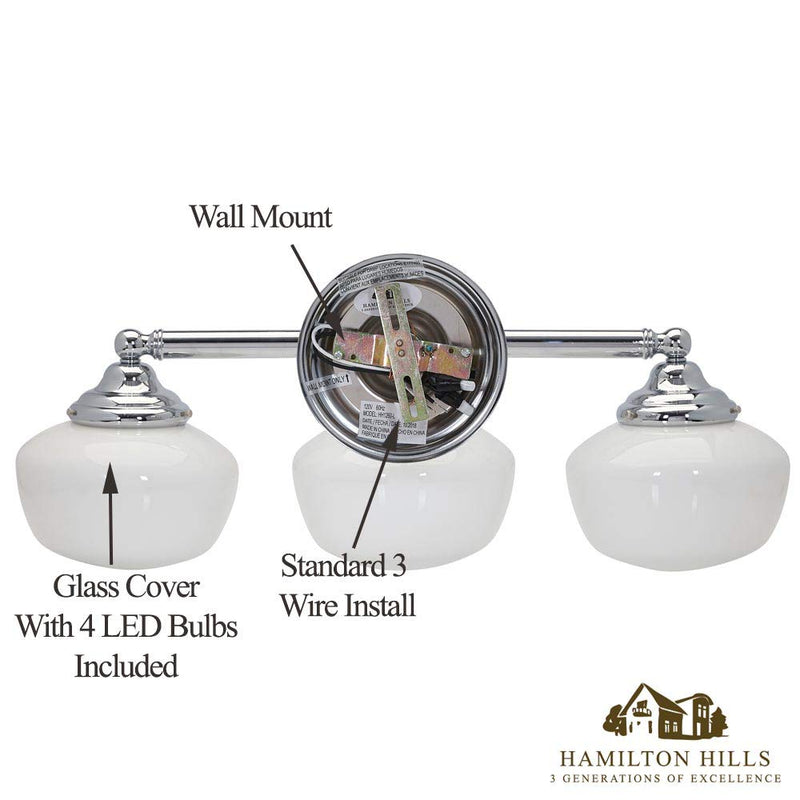 Hamilton Hills Triple Rounded Glass Light Fixture Vanity Bathroom Lights Classic