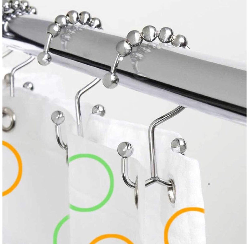 Shower Curtain Rings Hooks - Chrome Finish - Premium 18/8 Stainless Steel - Double Hooks