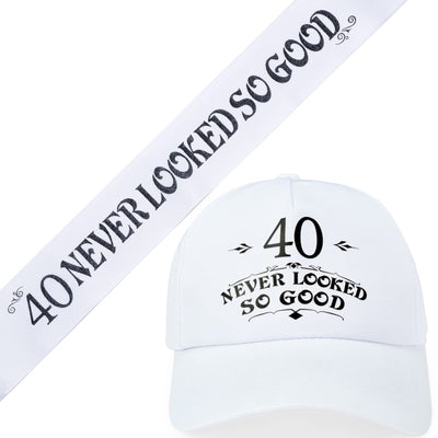 40th Birthday Gifts for Men, 40th Birthday Hat and Sash Men, 40 Never Looked So Good