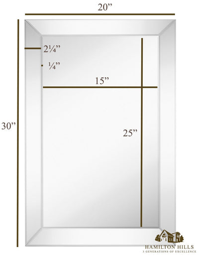 Hamilton Hills Large Silver Mirror with Angled Beveled Frame - 24x36 Wall Rectangular