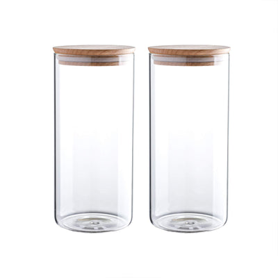 47 Ounce Clear Glass Storage Jar With Beech Wood Lid Set of 2 Glass Canister With Airtight