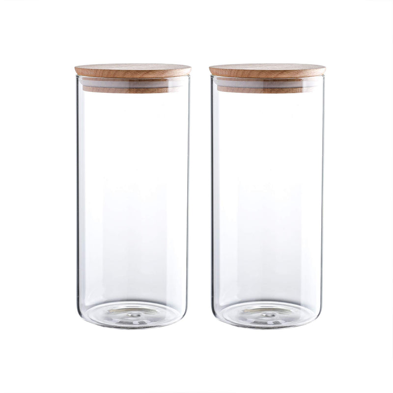 47 Ounce Clear Glass Storage Jar With Beech Wood Lid Set of 2 Glass Canister With Airtight