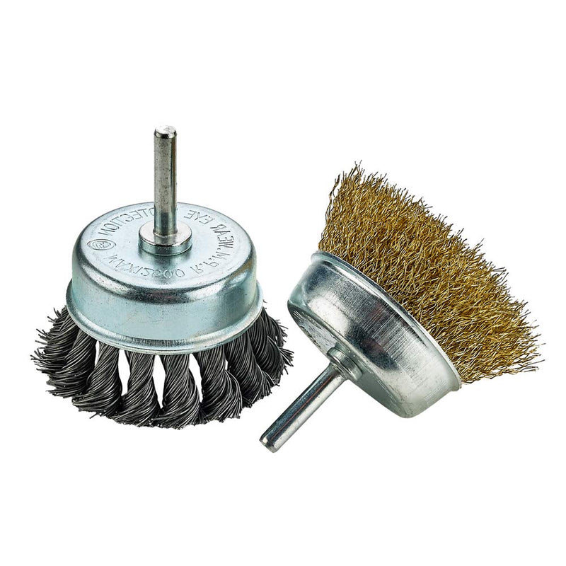 Katzco Wire Wheels Brush - 2 Pack Knotted And Crimped Cups For Rust Removal, Corrosion