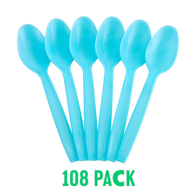 Kicko Pastel Blue Premium Spoons - 108 Pack - Plasticware for Catering Events, Parties