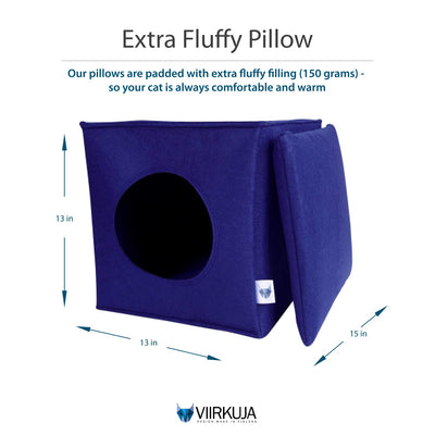 VIIRKUJA Felt cat cave in Blue Including Cushion, Suitable for e.g. IKEA Expedit & Kallax