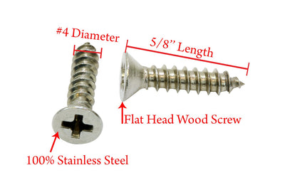 4 x 5/8" Stainless Flat Head Phillips Wood Screw, (100 pc), 18-8 (304) Stainless Steel