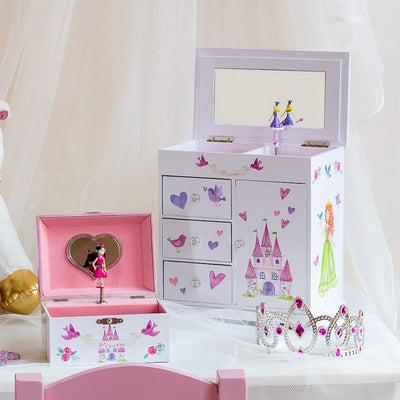 Jewelkeeper Unicorn Musical Jewelry Box with 3 Pullout Drawers, Fairy Princess and Castle