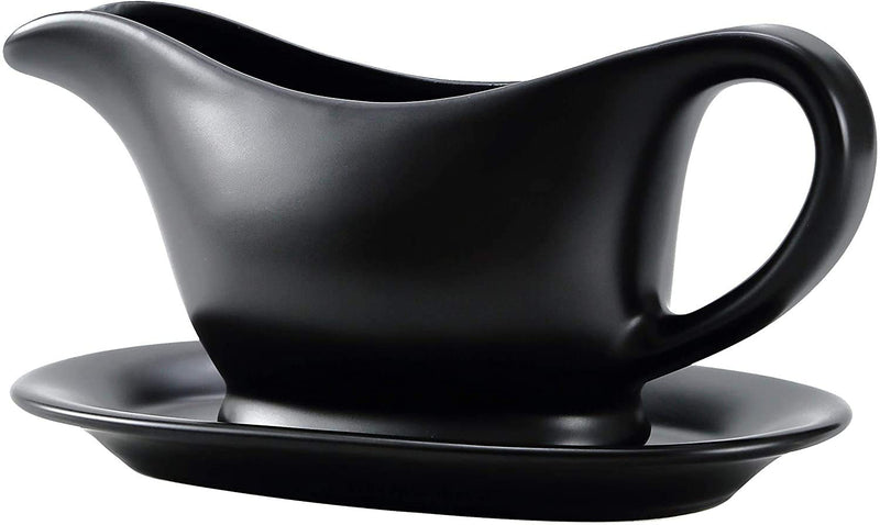 Bruntmor Ceramic Gravy Boat and Tray, For Salad Dressings, Milk, Broth, Creamer, Microwave