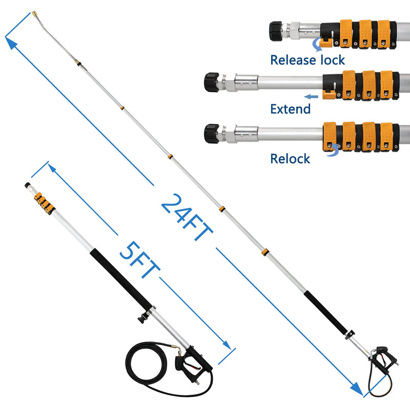 EDOU 24 FT Telescoping Wand Pressure Washer Extension Wand with 15 Degree Extension Wand