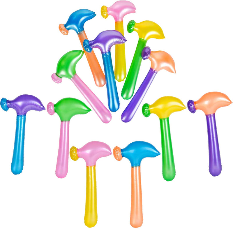 Kicko 14 Inch Multi-Colored Inflatable Hammer - Pack of 12 Assorted Neon Mallet - Perfect