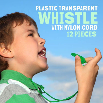 Kicko Plastic Transparent Whistles with Nylon Cord - 24 Pack - 2 Inch Whistle - 35 Inch