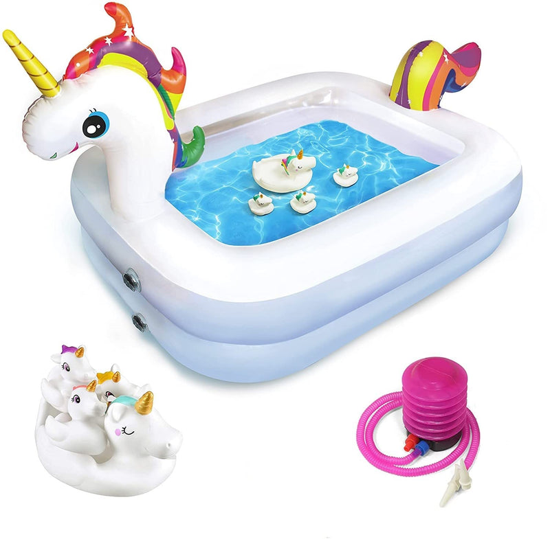 Kidzlane Unicorn Pool for Kids with Unicorn Pool Toys | Small Inflatable Kiddie Pool