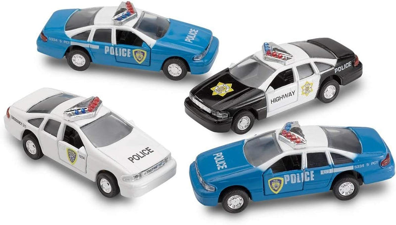 Kicko Pull Back Diecast Police Cars - 4 High Speed Vehicle Set Toy