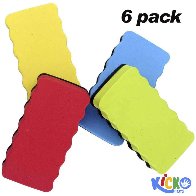 Kicko Whiteboard Erasers - 6 Pack - Magnetic Dry-Erase Board Cleaners with Foam Handle