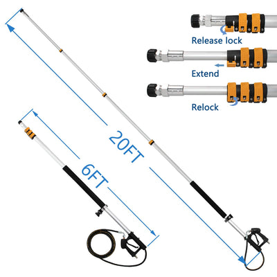 EDOU 20 feet High Pressure Power Washer Telescoping Lance Extension Wand - 1/4 Inch Quick