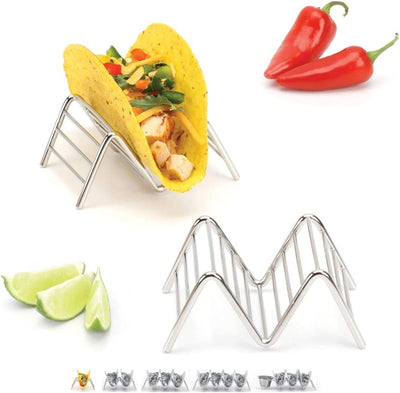 Taco Holders Set of 2 Premium Stainless Steel Stackable Stands, Each Rack Holds 1 or 2