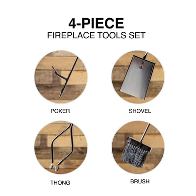 FLAMELY 25" 4-Piece Fireplace Tools Set - Poker, Shovel, Tongs & Brush. Easy to Assemble