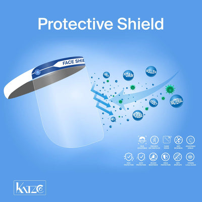 Katzco Reusable Face Shields - 8 Pack - Clear Full Face Visor Mask with Removable