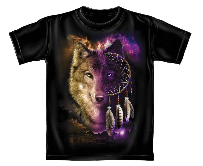 Wolf Dreamcatcher Adult Black Tee Shirt (Adult Large