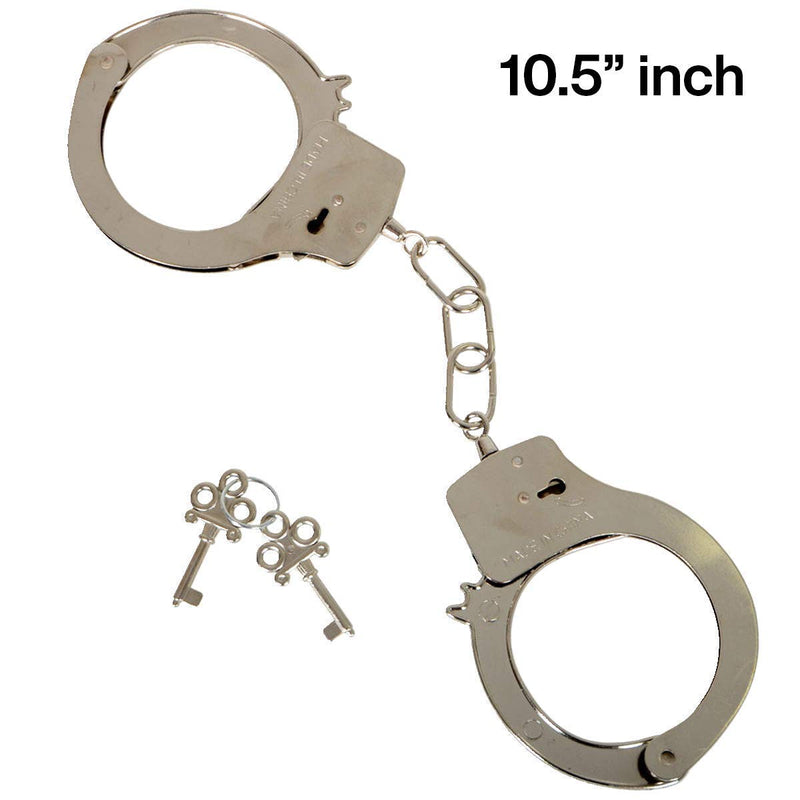 Kicko Steel Handcuffs with Keys - 3 Pack, Silver, 10.5 Inch - Pretend, Costume Props