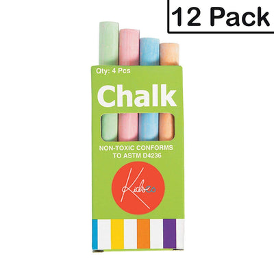 Kicko 12 Boxes of Colored Chalk, 3.5 Inches 4 Sticks per Box Assorted Colors, Non-Toxic