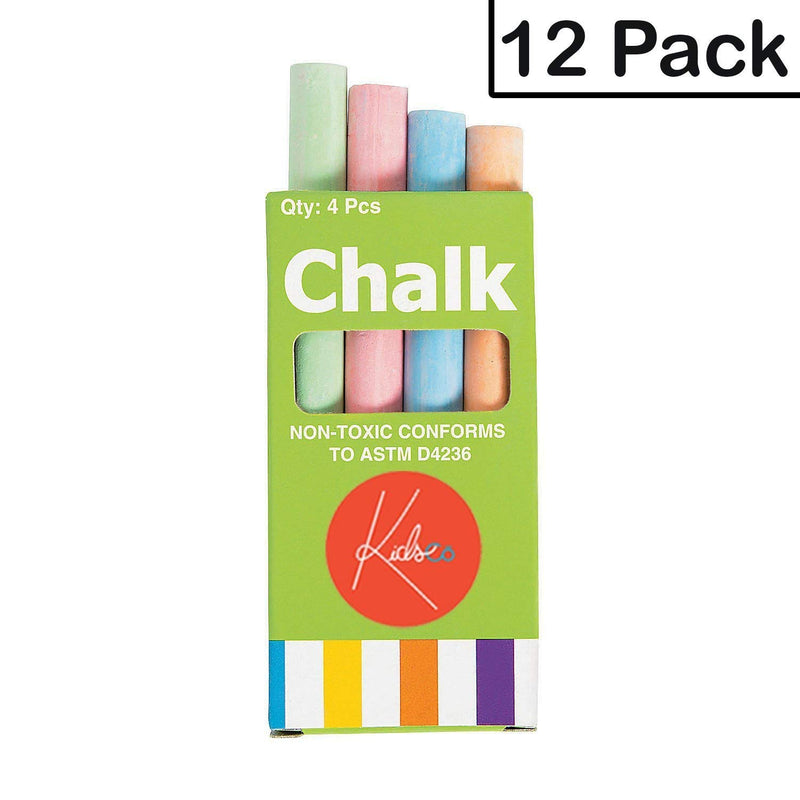 Kicko 12 Boxes of Colored Chalk, 3.5 Inches 4 Sticks per Box Assorted Colors, Non-Toxic