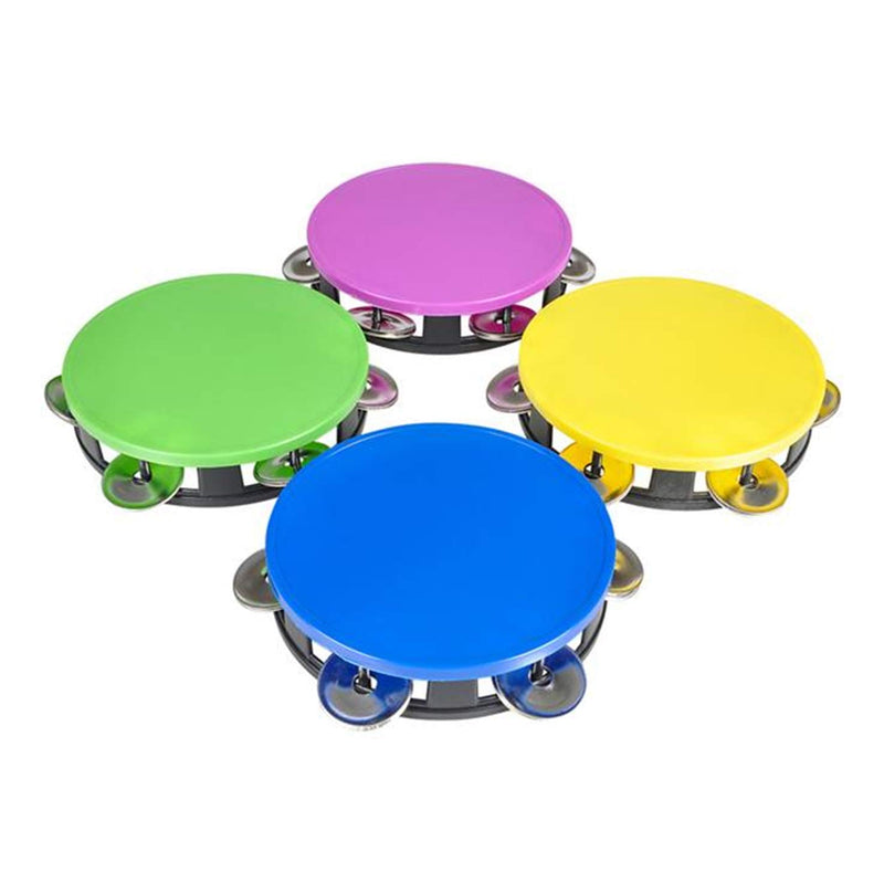 Kicko Set of 4 Plastic Neon Tambourine - 5.5 Inch Colorful Assorted Pieces of Musical