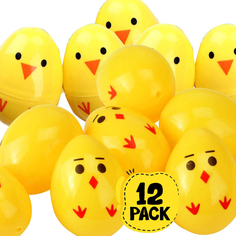 Kicko Chick Easter Eggs - 12 Pack - 2.25 Inch Plastic Chicken Eggs for Easter Basket