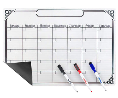 Signs Authority Magnetic Calendar for Refrigerator White Board (Rigid w/Blk Dry Erase