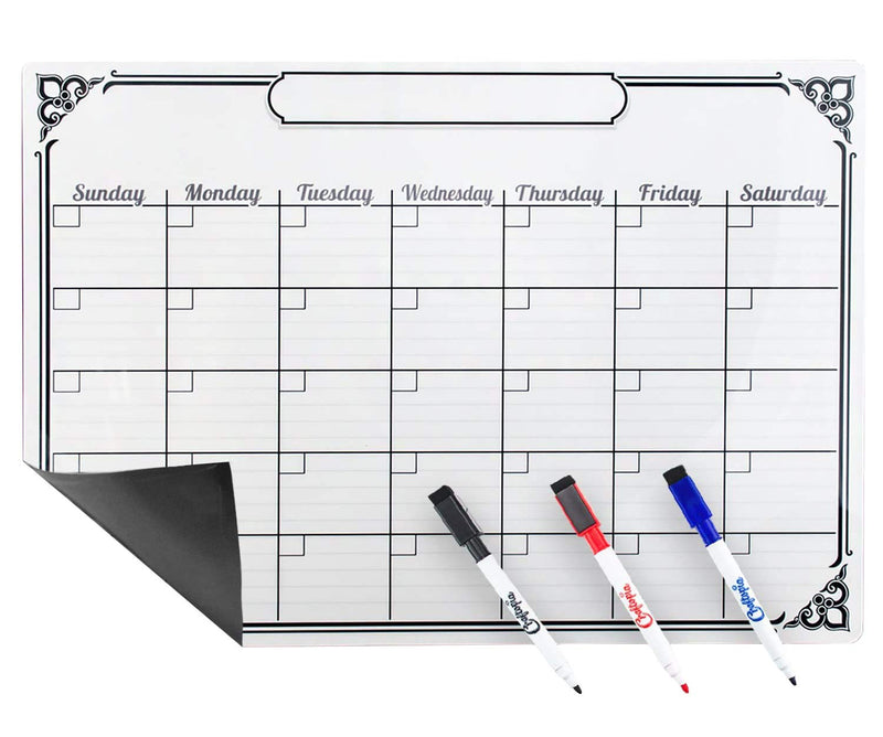 Signs Authority Magnetic Calendar for Refrigerator White Board (Rigid w/Blk Dry Erase