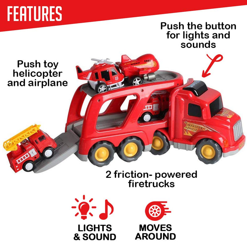 Fire Truck Rescue and Emergency Transport Vehicle with Helicopter, Airplane and 2 Fire