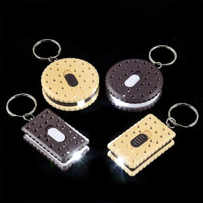 Kicko 1.75 Inch Cookie Keychain Flashlight - 12-Pack Assorted Shapes and Colors Sandwich