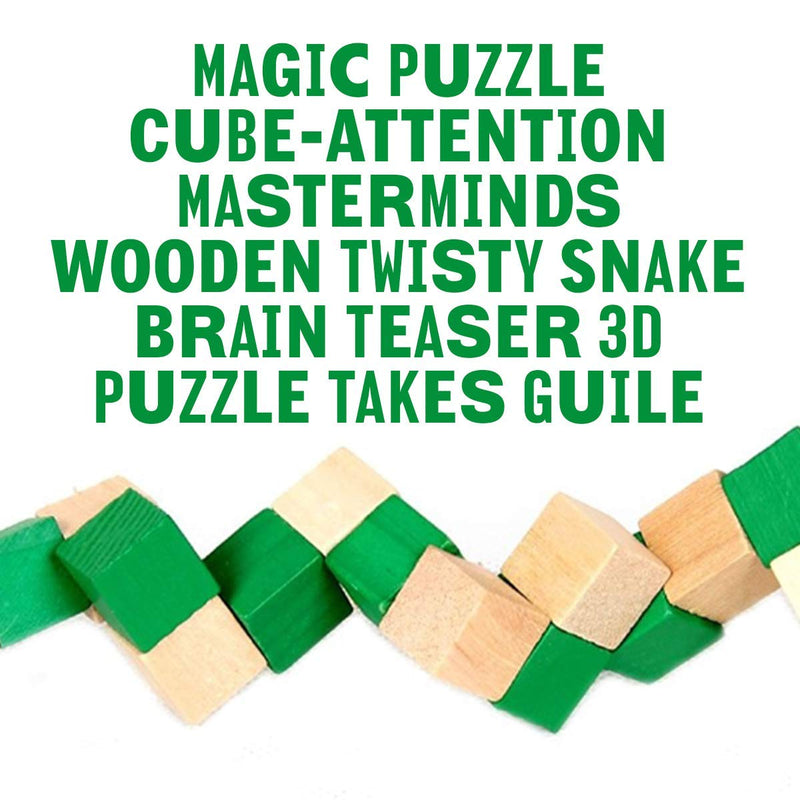 Kicko Magic Puzzle Cube-Attention Masterminds Wooden Twisty Snake Brain Teaser 3D Puzzle