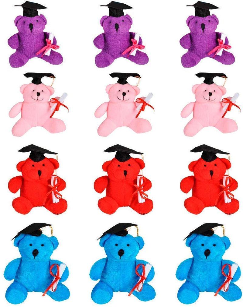 Kicko Adorable Graduation Bear - 6 Pack - 4.5 Inch Academic Plush Bears in Different