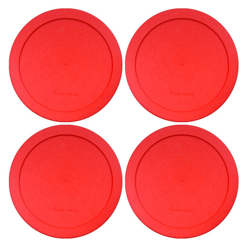 Lids for Pyrex and Anchor Round Glass Containers (2-Cups, Red-4Pk