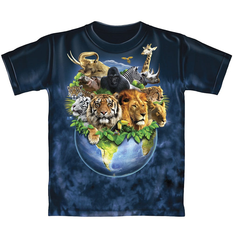 Animals on Planet Earth Tie-Dye Youth Tee Shirt (Medium 8-10