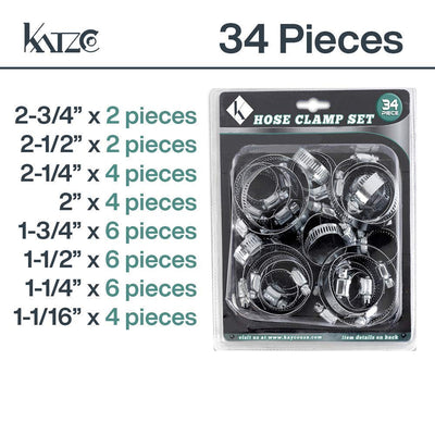 Katzco 12 Piece Assorted Hose Clamp Set - Stainless Steel Zinc Plated Worm Gear Clamp