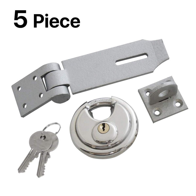 Katzco Heavy-Duty Padlock, Security Set - 5 Piece Set - Lock, Latch, and Key Pack, Classic