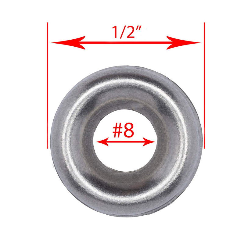 8 Stainless Cup Countersunk Finish Washer, (100 Pack) - Choose Size, by Bolt Dropper, 18