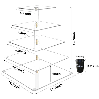 Pastry Stand 5 Tier Acrylic Square Cupcake Display Stand With Led String Lights, Dessert