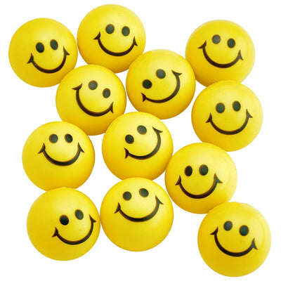 Kicko Yellow Smile Face Stress Balls - Pack of 12 2 Inch Goofy Squeeze Balls for Stress