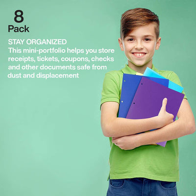 Kicko 2 Pocket File Folders with 3-Hole Punched Insert - 8 Pack - 9.5 x 11.5 Inch, Solid