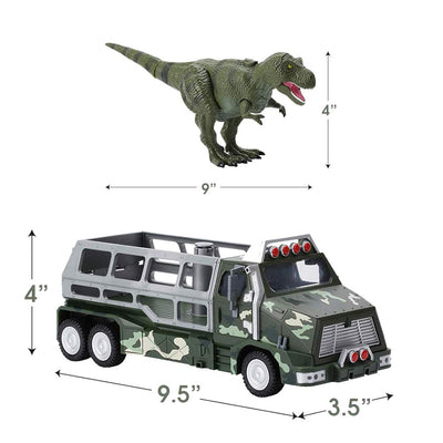 Dinosaur Toys Die-cast Transporter Jungle Truck and 9 Inch Tall Tyrannosaurs Rex Dinosaur